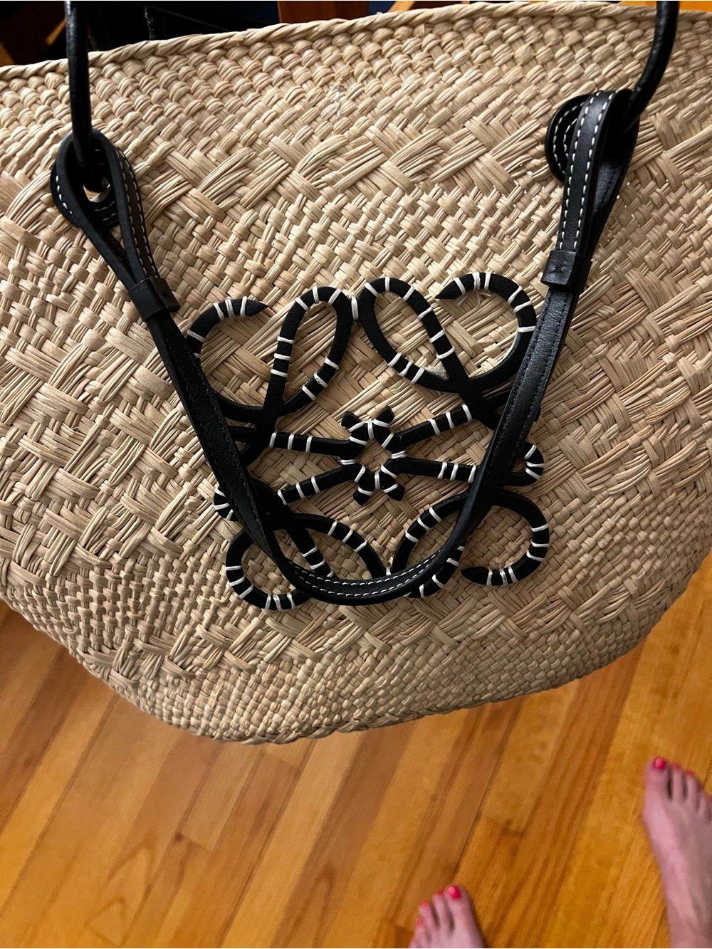 Loewe medium Anagram palm and black leather basket Tote Bag with COA - Picture 2 of 13